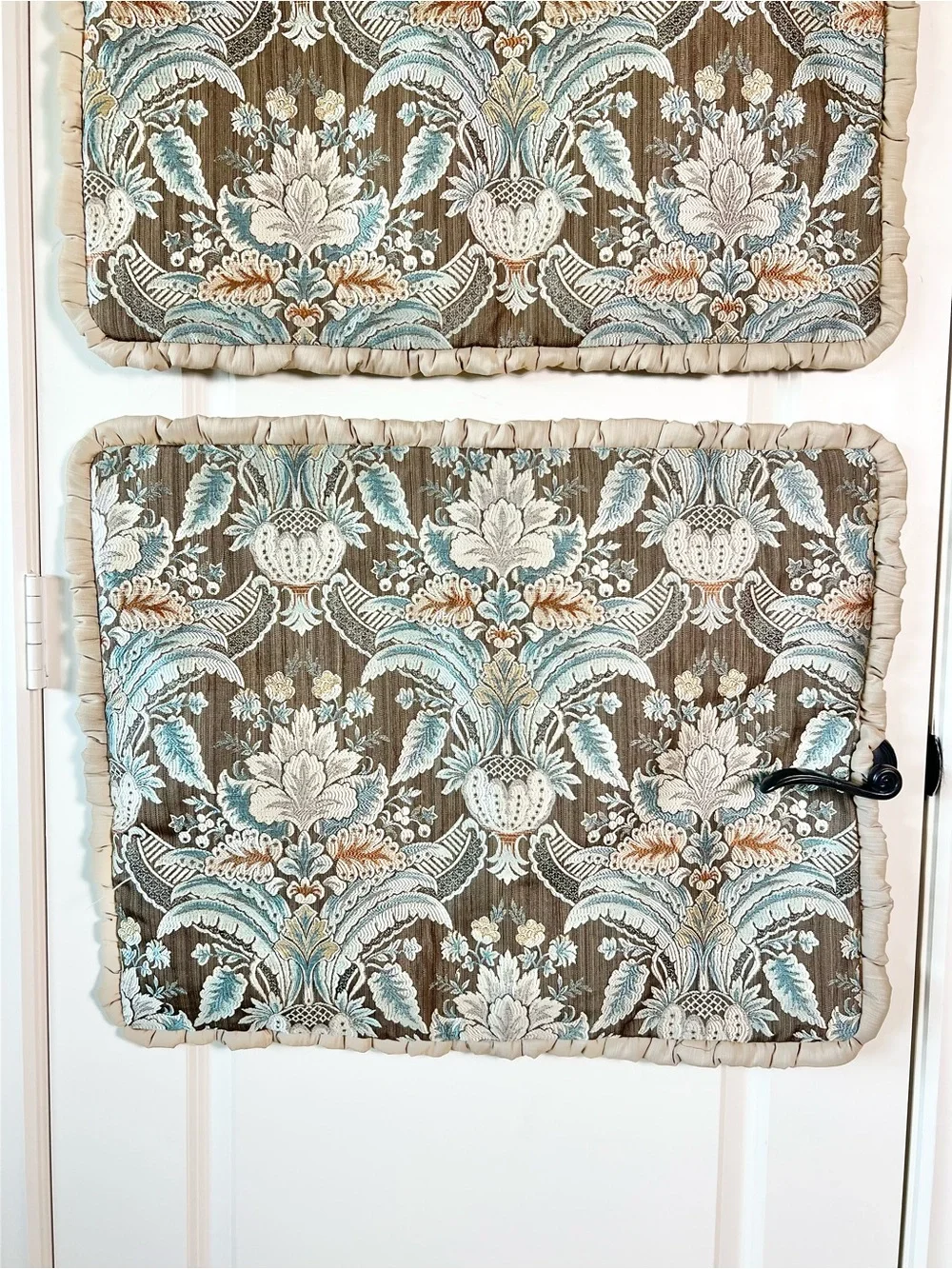 Vintage Jacquard Paisley Pillow Shams Set of 2 Ruffled Taupe Blue Cottagecore